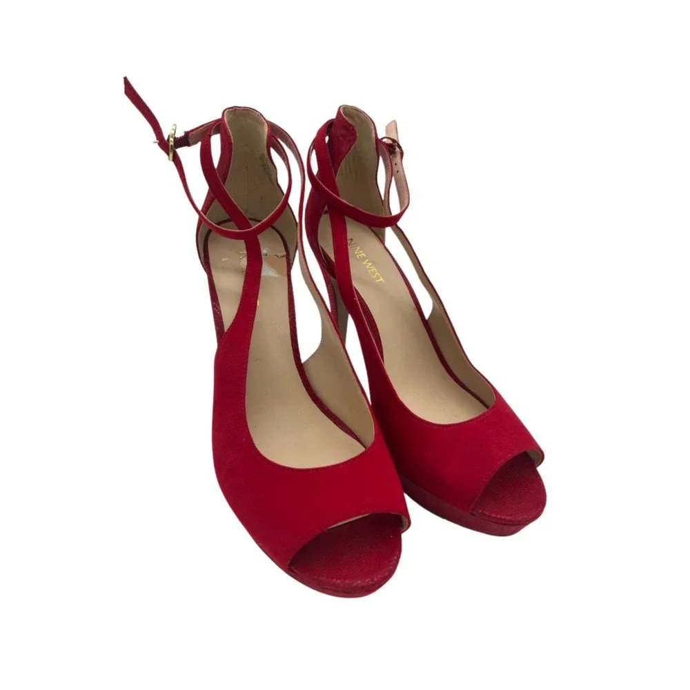 New Nine West Donnali Heels Women's Size 9M Red Platform Peep Toe Stiletto Shoes